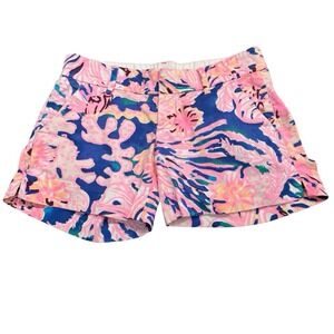 Lilly Pulitzer Callahan Shorts Tropical Bright Summer Pink Blue Coral Pattern 00